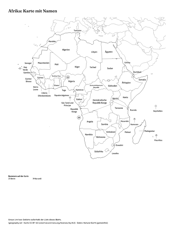 Stumme Karte Afrika und Afrikakarte mit Namen: Karte mit Namen (Vorschau)