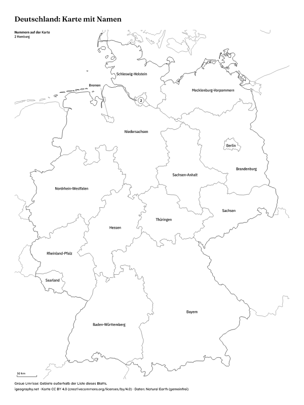 Stumme Karte Deutschland mit Bundesländern und Karte mit Namen: Karte mit Namen (Vorschau)