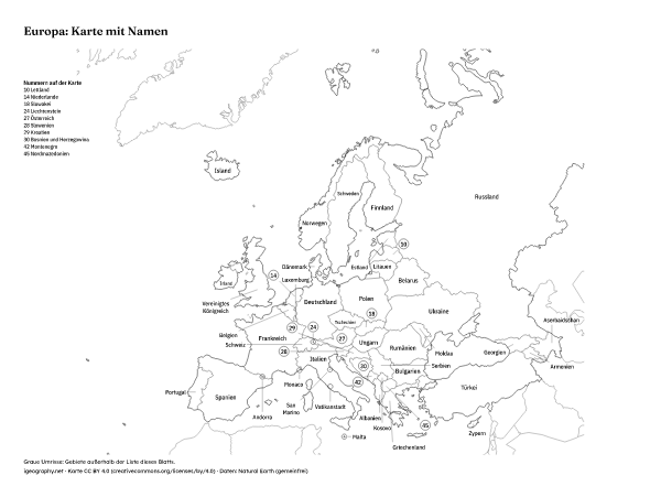 Stumme Karte Europa und Europakarte mit Namen: Karte mit Namen (Vorschau)