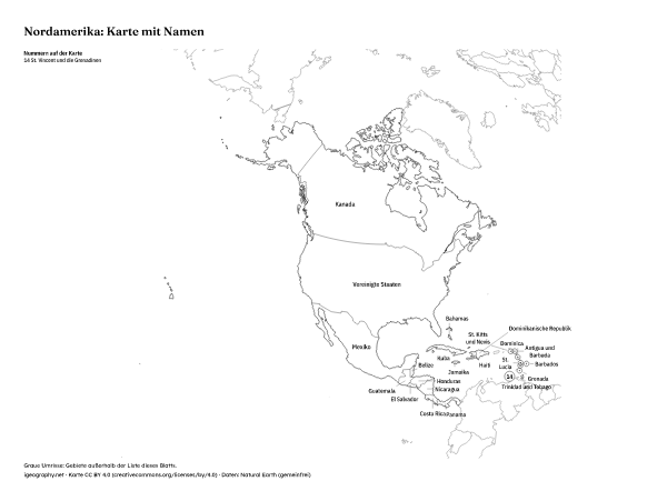 Stumme Karte Nordamerika zum Ausdrucken: Karte mit Namen (Vorschau)