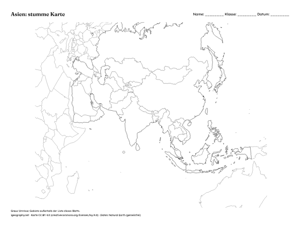 Stumme Karte Asien und Asienkarte mit Namen: Stumme Karte (Vorschau)