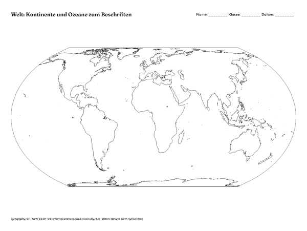 Weltkarte ohne Namen und Weltkarte mit Namen: Kontinente ohne Namen (Vorschau)