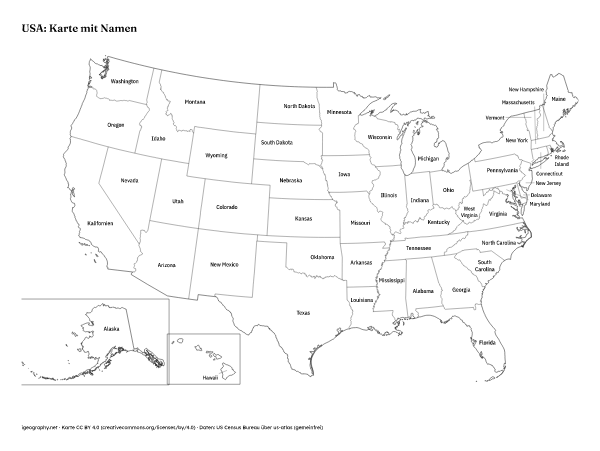 USA: stumme Karte und Karte mit Namen der Bundesstaaten: Karte mit Namen (Vorschau)