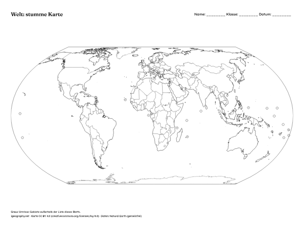 Weltkarte ohne Namen und Weltkarte mit Namen: Stumme Karte (Vorschau)