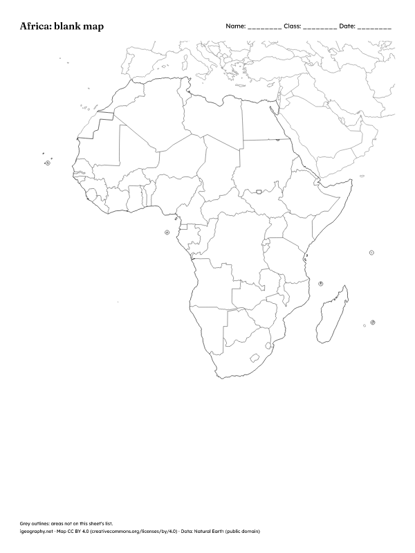 Blank Africa map and labeled map of Africa: Blank map (preview)