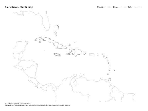 Blank Caribbean map and labeled Caribbean map: Blank map (preview)