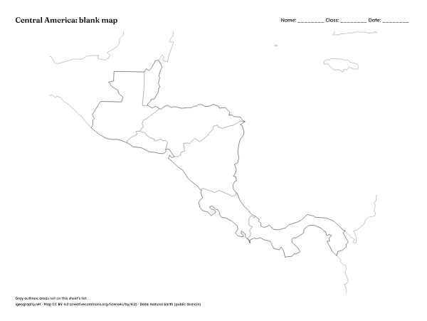 Blank map of Central America and labeled map: Blank map (preview)