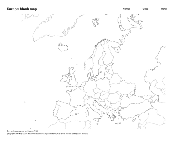 Blank map of Europe and labeled map of Europe: Blank map (preview)