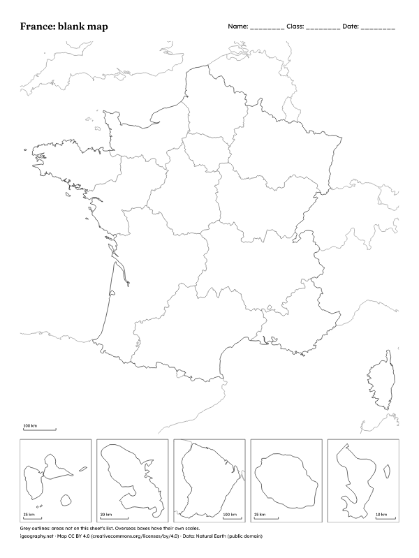 Blank map of France with regions and labeled map: Blank map (preview)