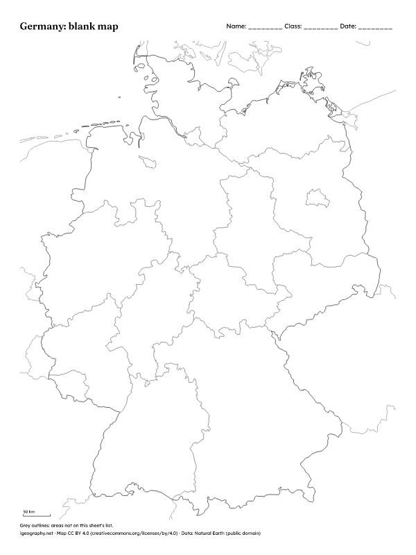 Blank map of Germany with states and labeled map: Blank map (preview)