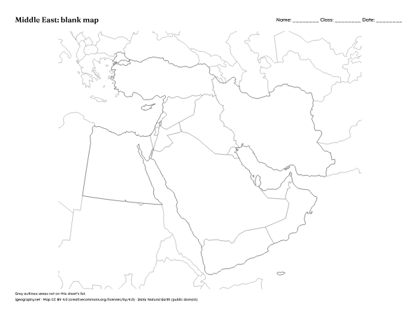 Blank map of the Middle East and labeled map: Blank map (preview)
