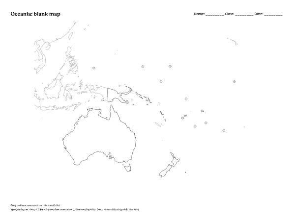 Blank map of Oceania and labeled map of Oceania: Blank map (preview)