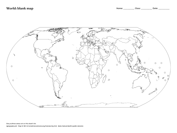 Blank world map and labeled world map: Blank map (preview)