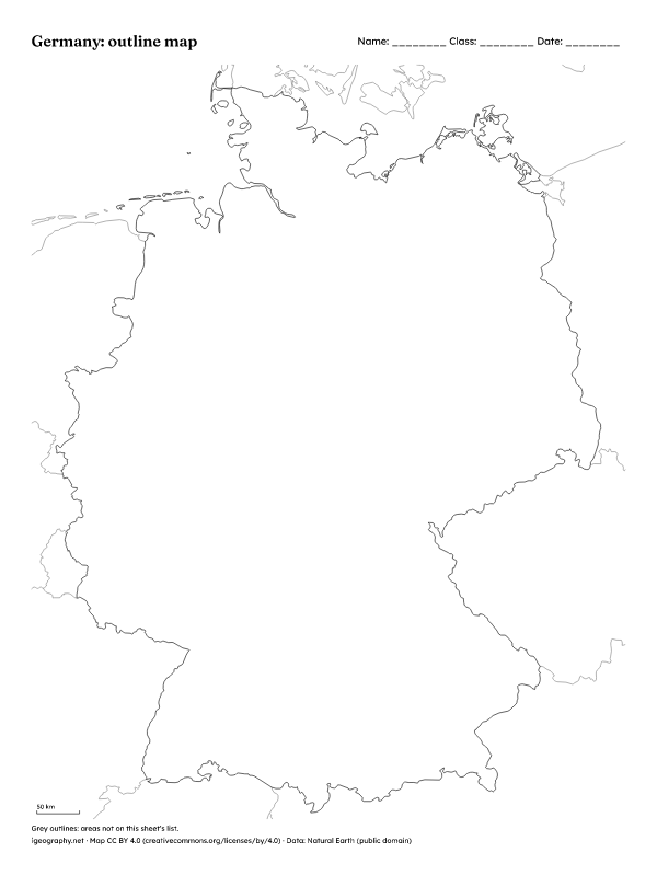 Blank map of Germany with states and labeled map: Outline map (preview)