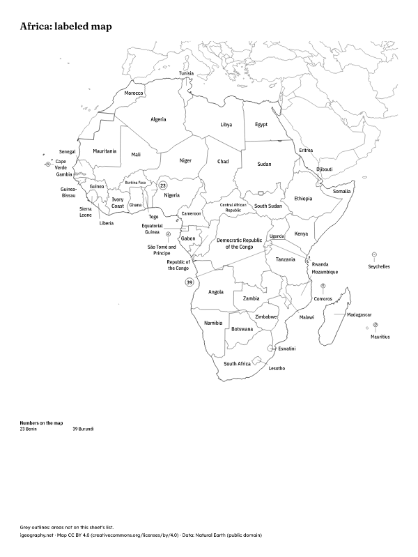 Blank Africa map and labeled map of Africa: Labeled map (preview)