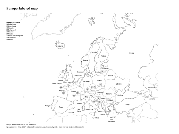 Blank map of Europe and labeled map of Europe: Labeled map (preview)