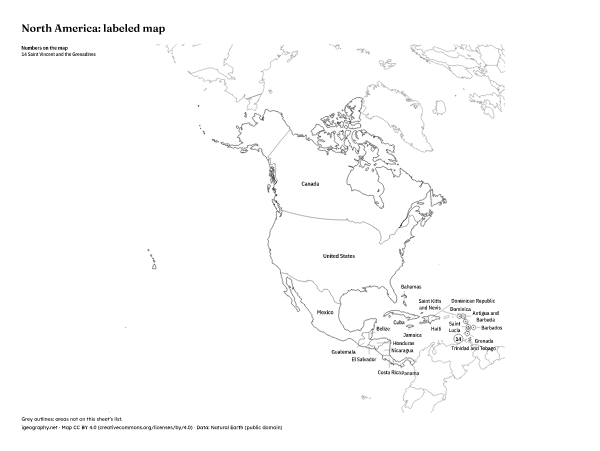 Blank North America map and labeled North America map: Labeled map (preview)