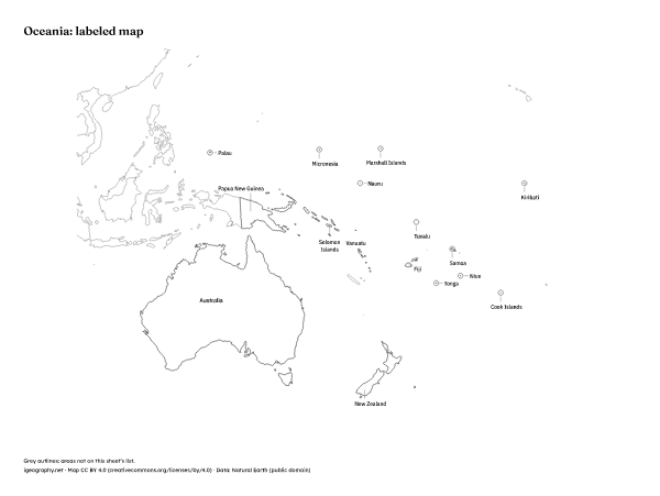 Blank map of Oceania and labeled map of Oceania: Labeled map (preview)