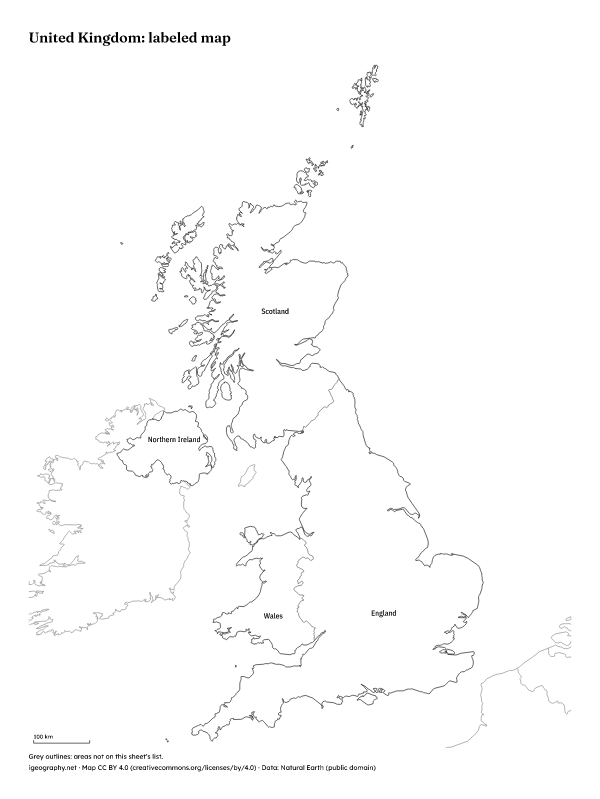 Blank map of the UK with its four countries: Labeled map (preview)