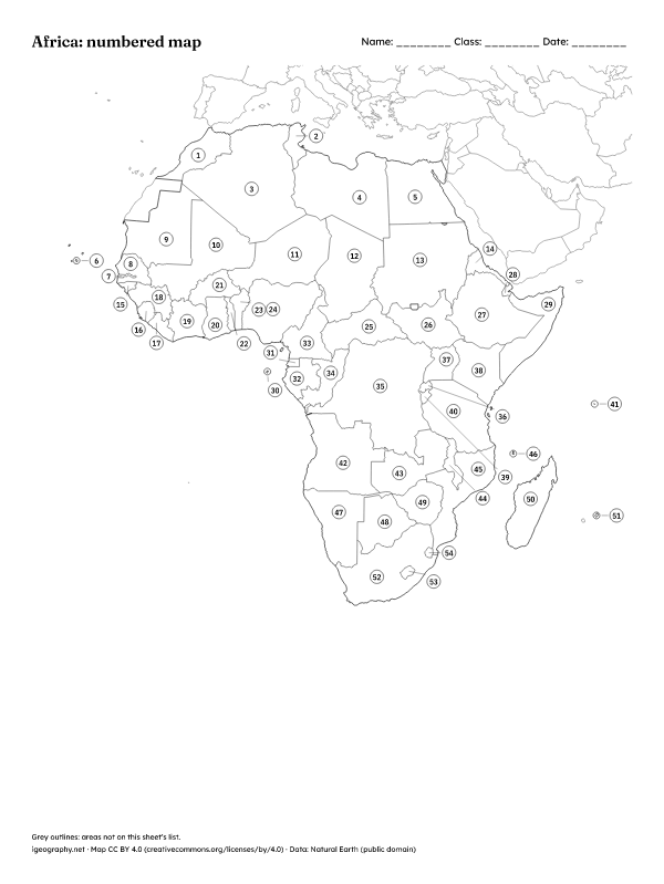Blank Africa map and labeled map of Africa: Numbered map and answer key (preview)