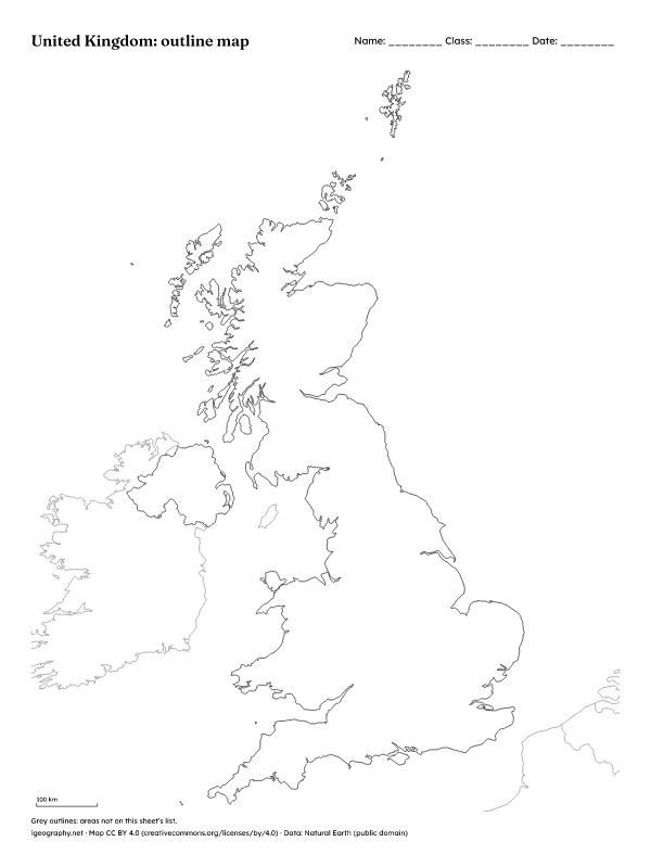 Blank map of the UK with its four countries: Outline map (preview)