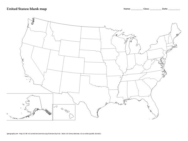 US blank map and labeled map of the states: Blank map (preview)