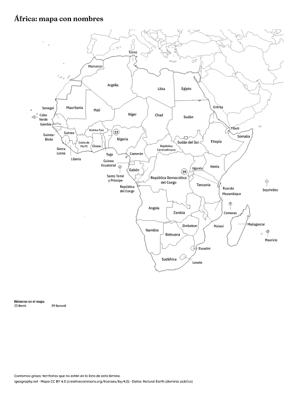 Mapa mudo de África y mapa de África con nombres: Mapa con nombres (vista previa)