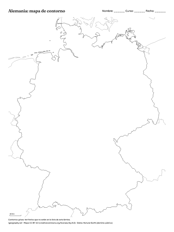 Mapa mudo de Alemania y mapa de sus estados con nombres: Mapa de contorno (vista previa)