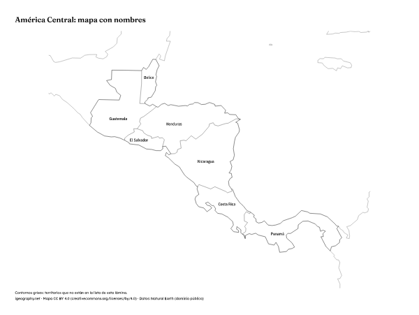 Mapa mudo de América Central y mapa con nombres: Mapa con nombres (vista previa)
