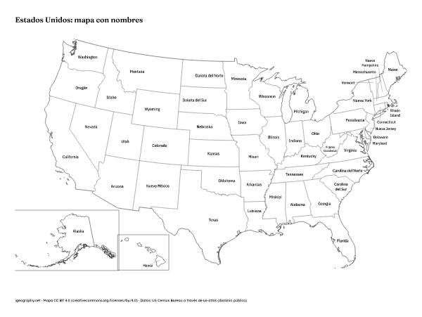 Mapa mudo de Estados Unidos y mapa con nombres: Mapa con nombres (vista previa)