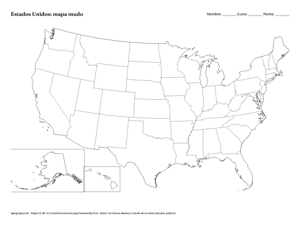 Mapa mudo de Estados Unidos y mapa con nombres: Mapa mudo (vista previa)