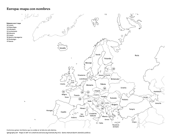 Mapa mudo de Europa y mapa de Europa con nombres: Mapa con nombres (vista previa)