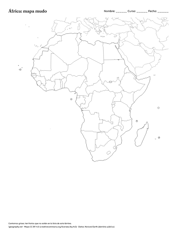 Mapa mudo de África y mapa de África con nombres: Mapa mudo (vista previa)