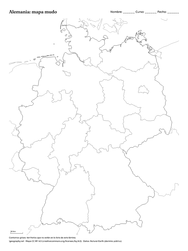 Mapa mudo de Alemania y mapa de sus estados con nombres: Mapa mudo (vista previa)