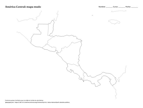 Mapa mudo de América Central y mapa con nombres: Mapa mudo (vista previa)