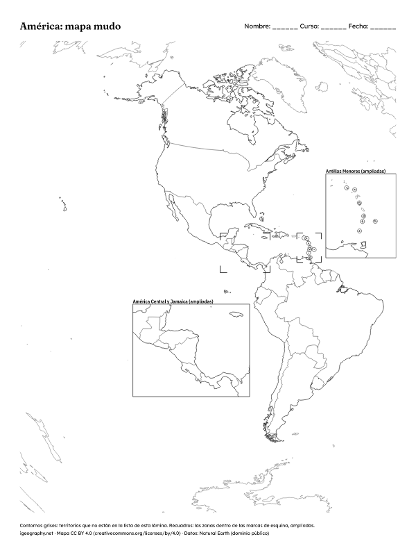 Mapa mudo de América y mapa de América con nombres: Mapa mudo (vista previa)