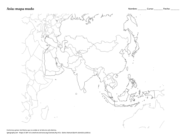 Mapa mudo de Asia y mapa de Asia con nombres: Mapa mudo (vista previa)