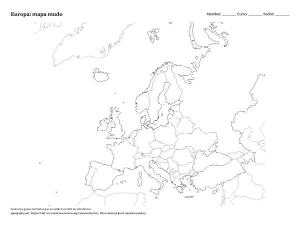 Mapa mudo de Europa y mapa de Europa con nombres: Mapa mudo (vista previa)