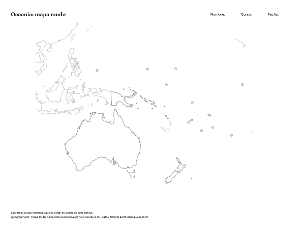 Mapa mudo de Oceanía y mapa de Oceanía con nombres: Mapa mudo (vista previa)