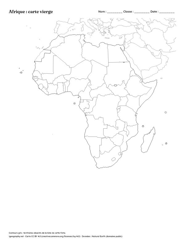 Carte de l’Afrique vierge et carte avec les pays : Carte vierge (aperçu)
