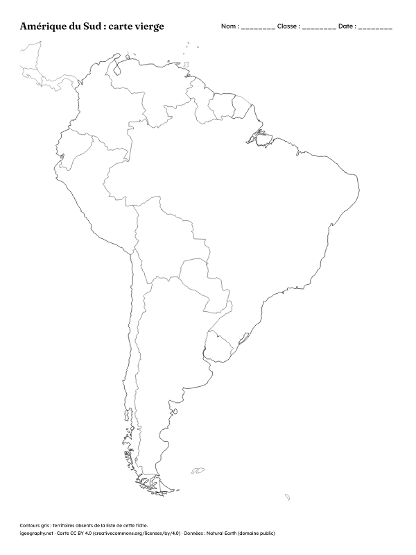 Carte de l’Amérique du Sud vierge à imprimer : Carte vierge (aperçu)