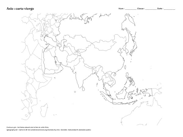 Carte de l’Asie vierge à imprimer : Carte vierge (aperçu)