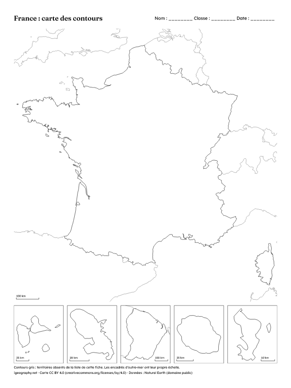 Carte de France vierge avec les régions et carte avec les noms : Contours du pays (aperçu)