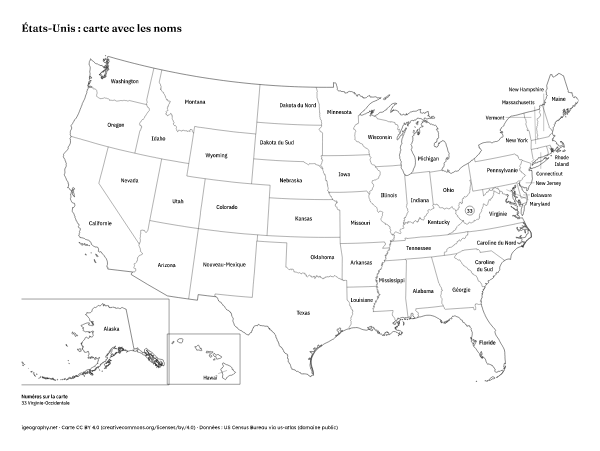 Carte des États-Unis vierge et carte avec les États : Carte avec les noms (aperçu)