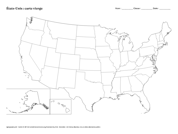 Carte des États-Unis vierge et carte avec les États : Carte vierge (aperçu)