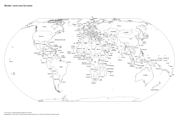Carte du monde vierge et carte du monde avec les pays : Carte du monde avec les pays (affiche) (aperçu)