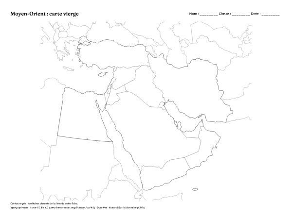 Carte du Moyen-Orient vierge à imprimer : Carte vierge (aperçu)