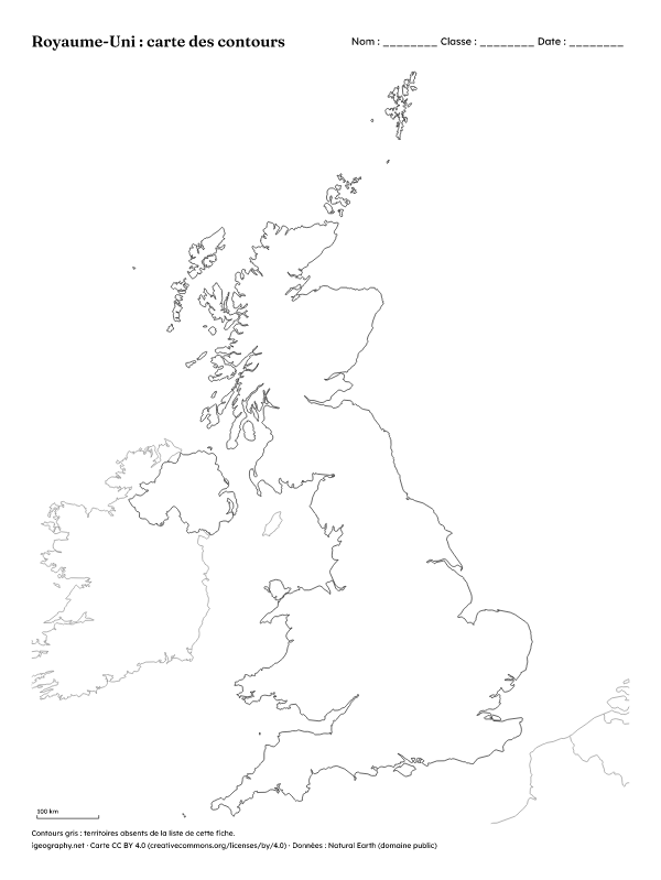 Carte du Royaume-Uni vierge avec ses quatre pays : Contours du pays (aperçu)