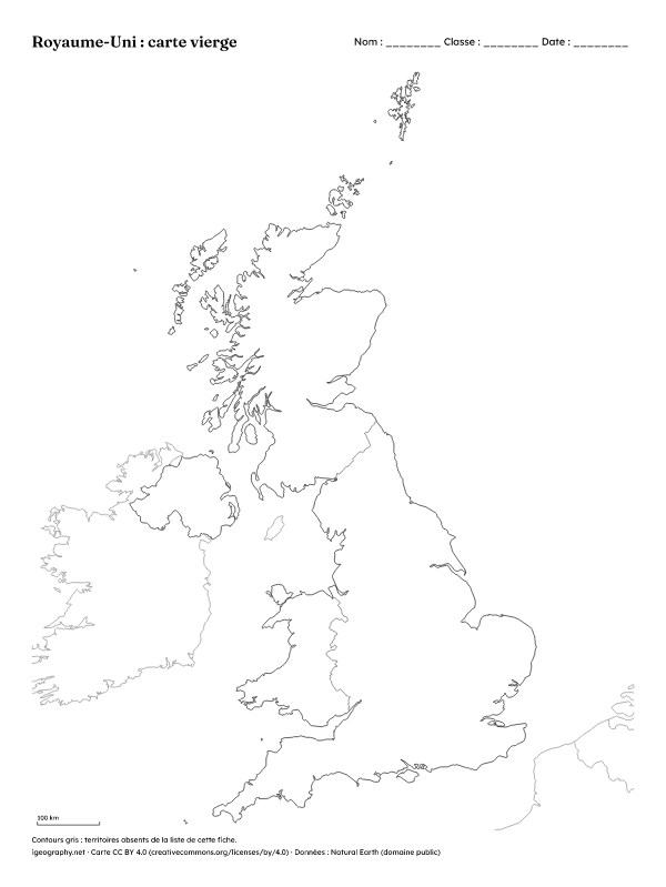 Carte du Royaume-Uni vierge avec ses quatre pays : Carte vierge (aperçu)