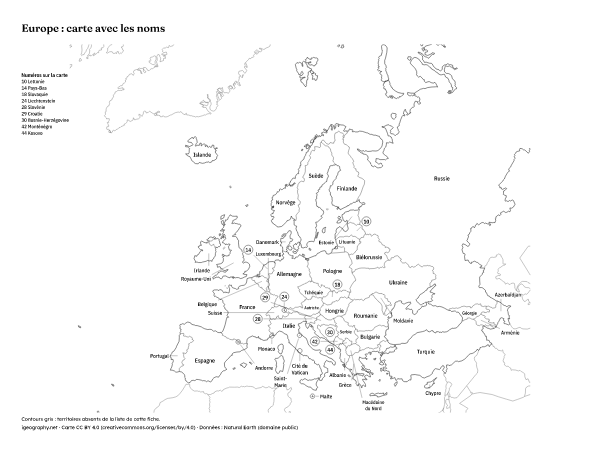 Carte de l’Europe vierge et carte avec les pays : Carte avec les noms (aperçu)